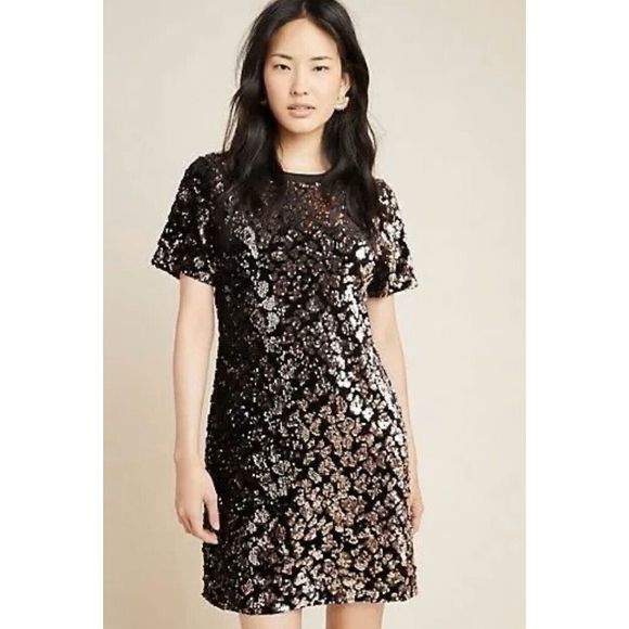 New RO & DE Anthropologie Andi Sequined Tee Dress Size Small - Picture 2 of 7